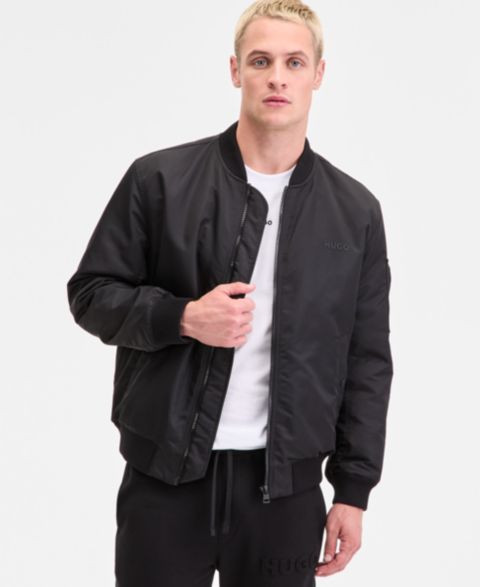 Мужская куртка Hugo Boss Slim-Fit Satin Bomber, цвет: Чёрный