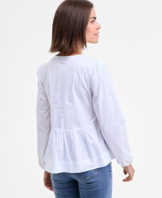 Women's Tie-Front Cotton Peplum Top