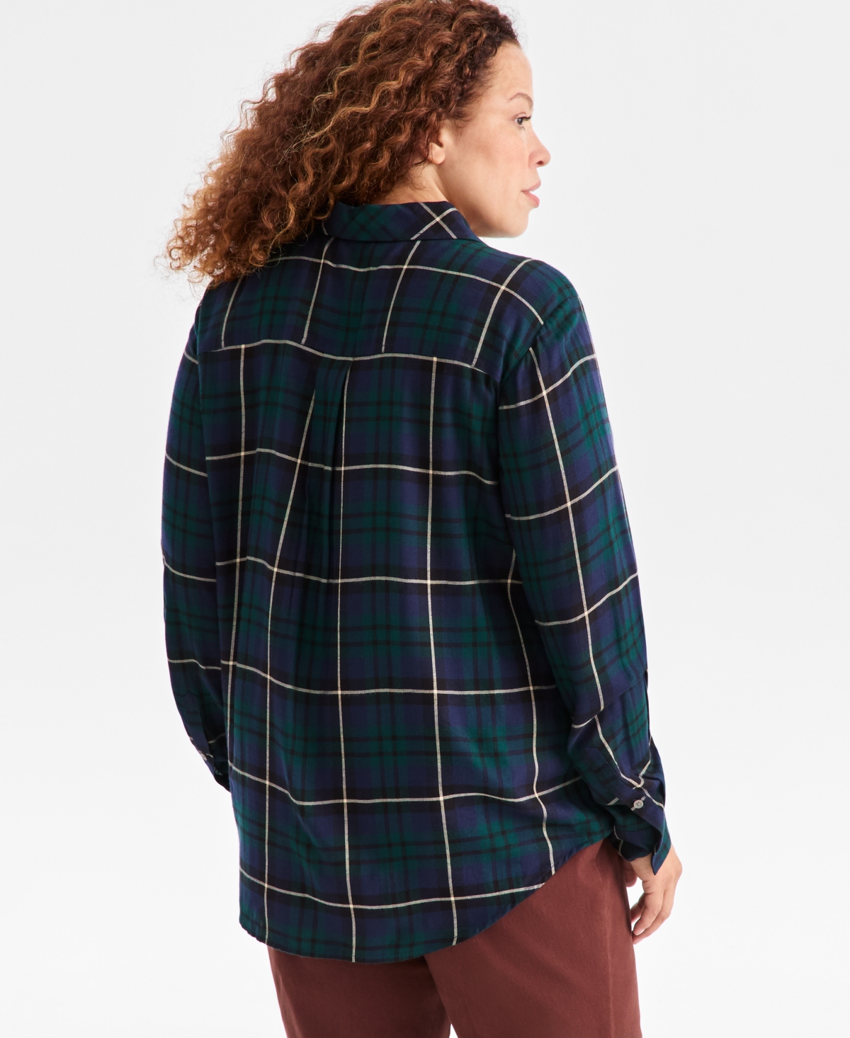 Style & Co Plus Size Sarah Plaid Perfect Shirt, Macy's Exclusive In Blue