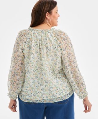Plus Size Printed Ruffled Top