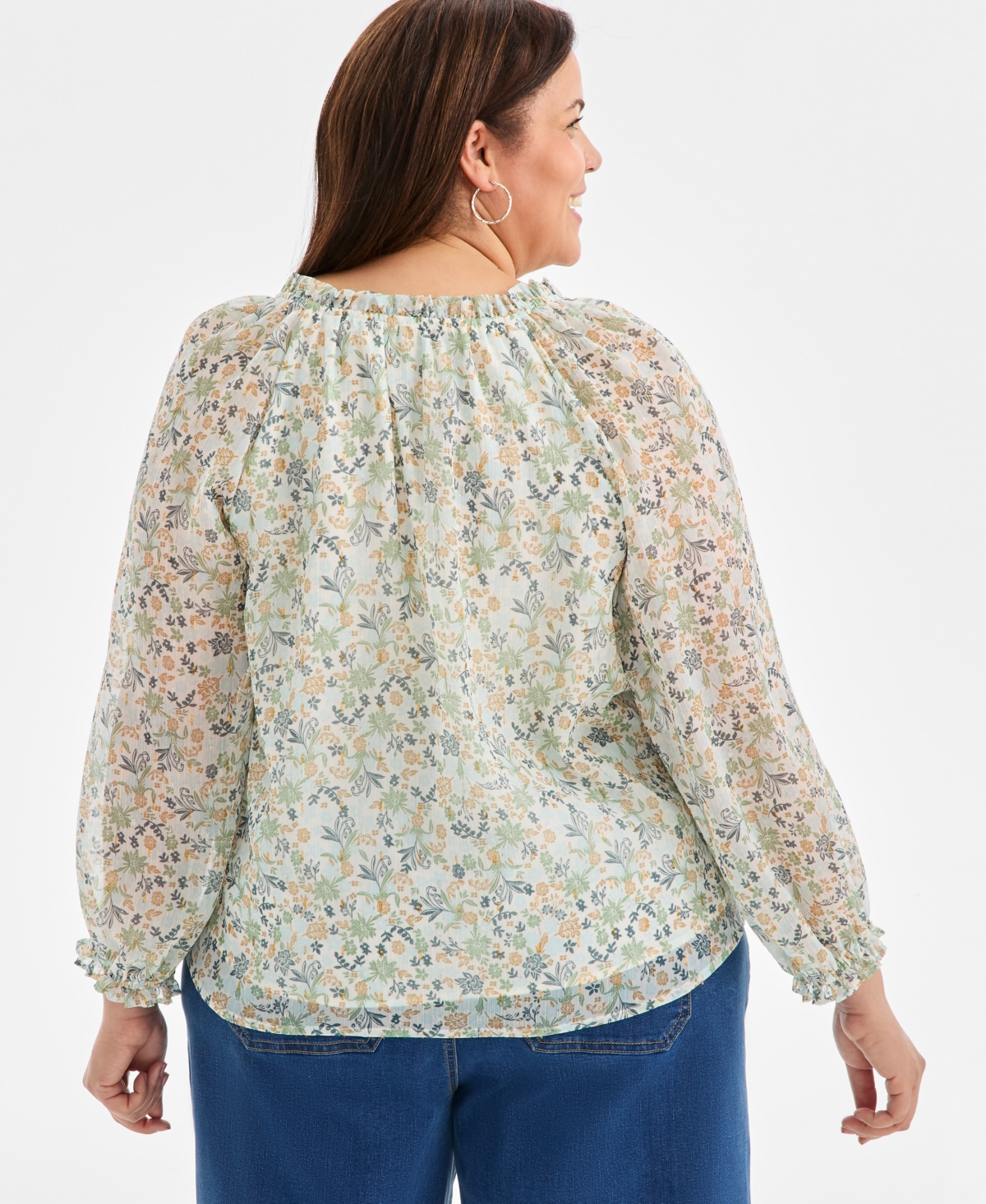 Style & Co Plus Printed Ruffled Top, Macy's Exclusive