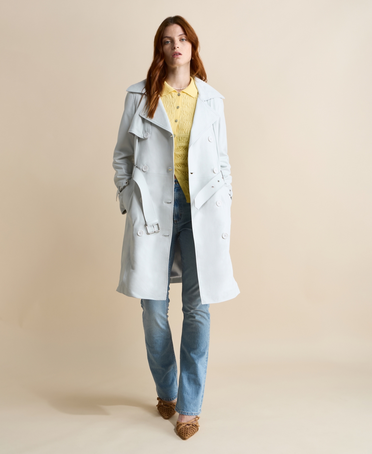 Women's Leather Trench Coat, Created for Macy's - White