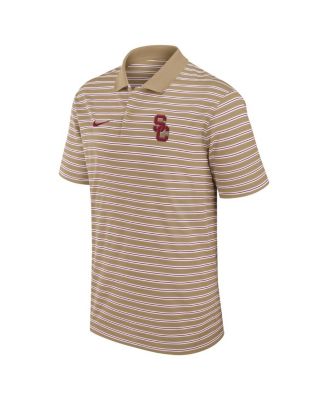 Men's Tan USC Trojans Athletic Prep Striped Performance Polo Shirt