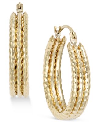 Textured Triple Hoop Earrings In 10k Gold - Macy's