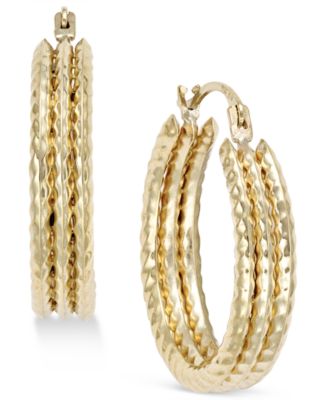 Textured Triple Hoop Earrings in 10k Gold - Macy's