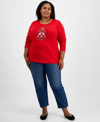 Plus Size Scandi Tree Graphic Long-Sleeve T-Shirt, Macy's Exclusive