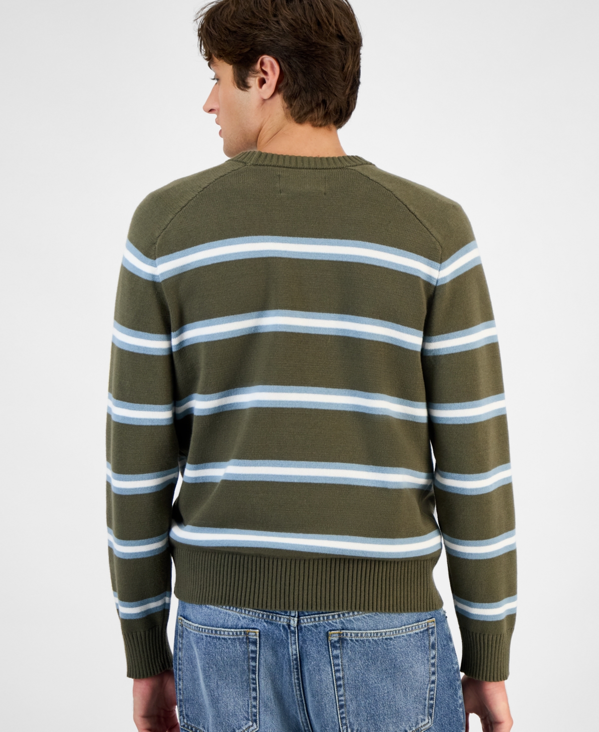 Sun + Stone Men's Striped Crewneck Sweater, Macy's Exclusive In Green