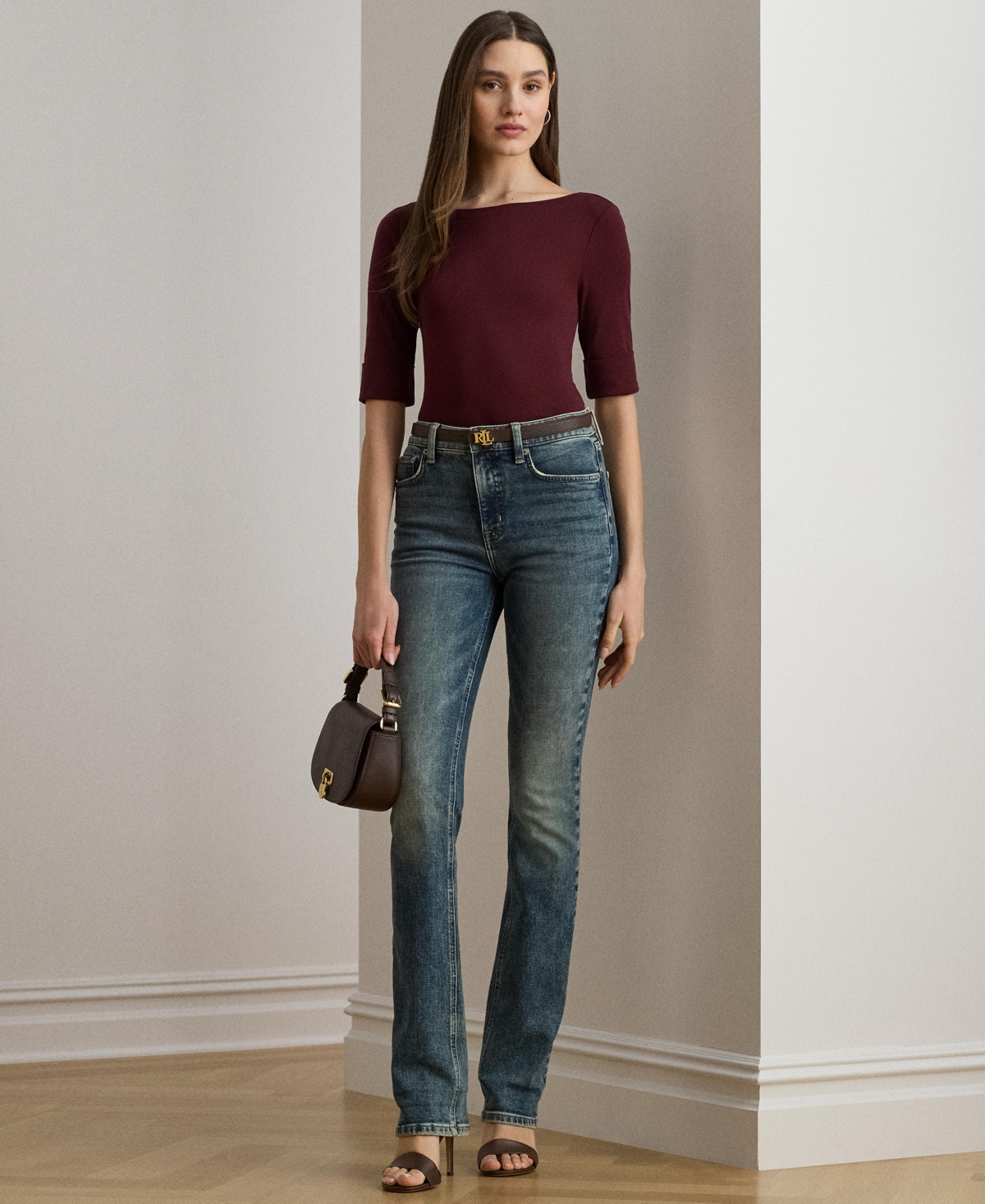 Ralph Lauren Stretch Cotton Boatneck T-shirt In Multi
