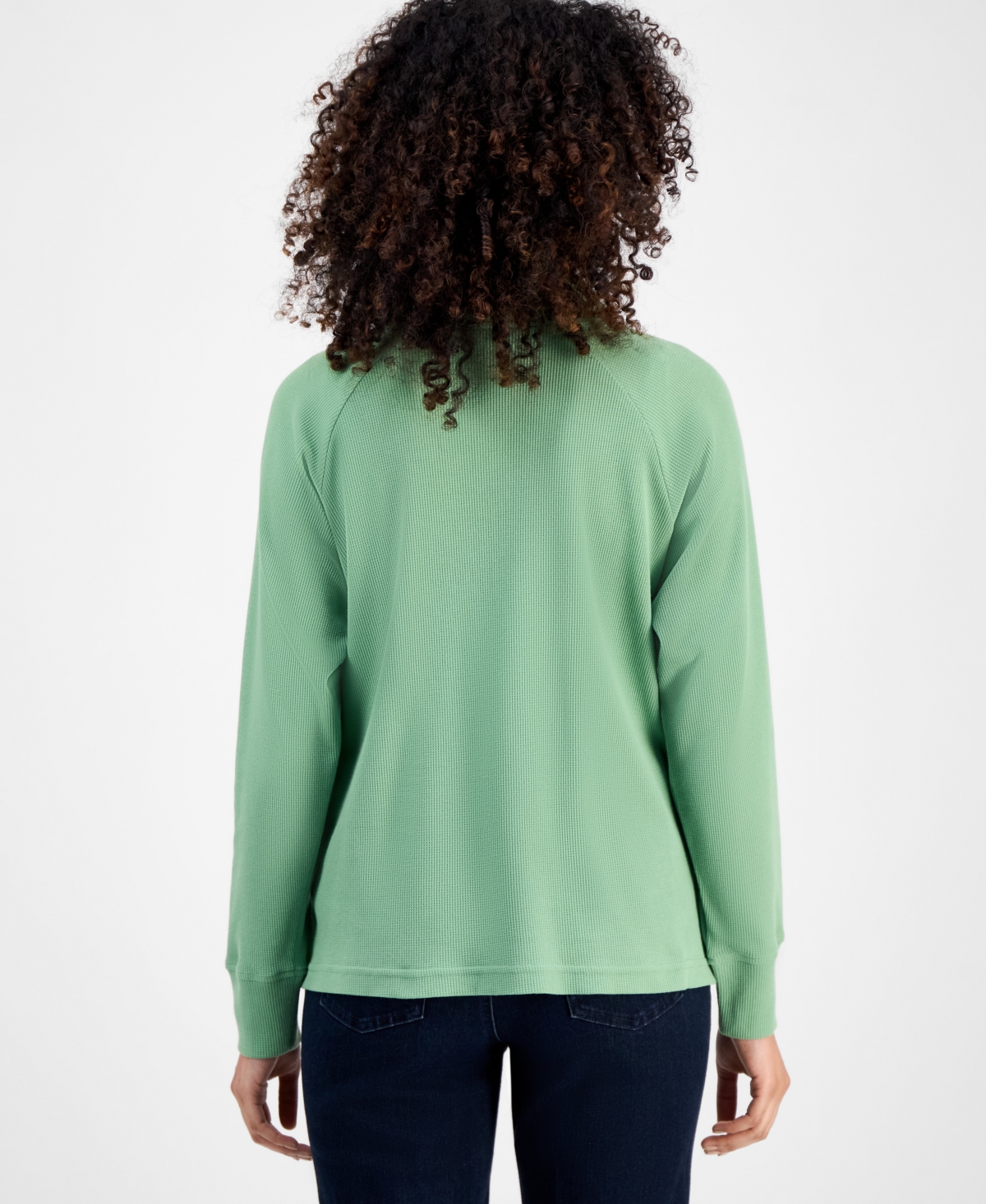 Style & Co Petite Waffle-knit Half-zip Sweatshirt, Macy's Exclusive In Green
