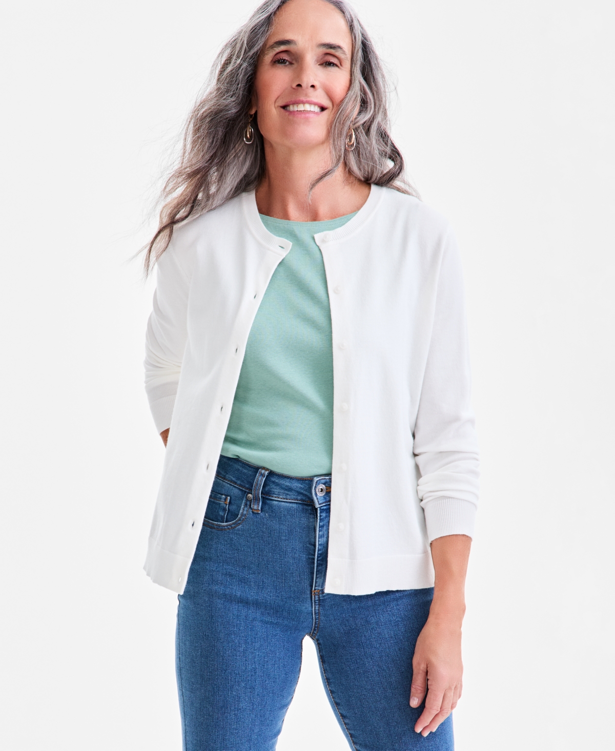 Style & Co Women's Button-down Long-sleeve Cardigan, Created For Macy's In White