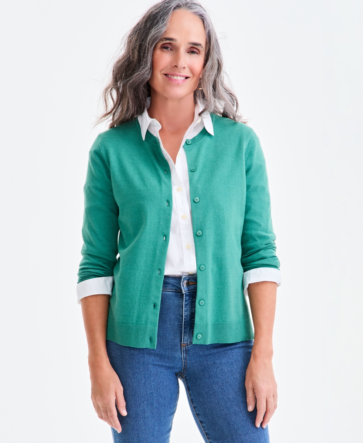 Style & Co Women's Button-down Long-sleeve Cardigan, Created For Macy's In Gray