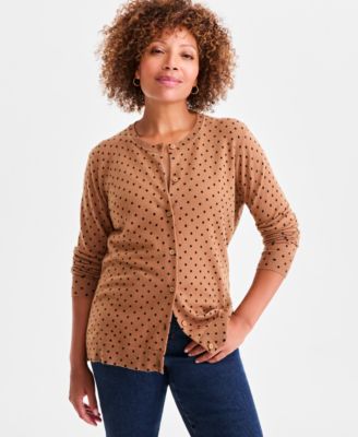 Women's Printed Crewneck Button-Front Cardigan, Macy's Exclusive 