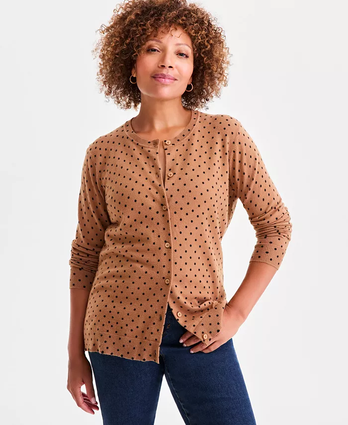 Women's Printed Crewneck Button-Front Cardigan