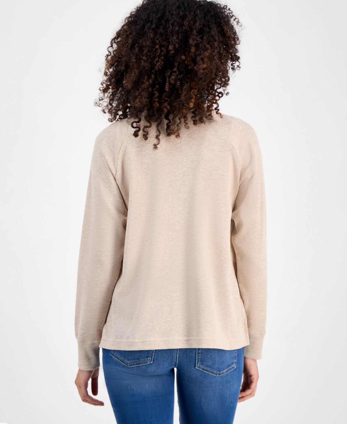 Style & Co Petite Heathered Waffle-knit Half-zip Sweatshirt, Macy's Exclusive In Neutral