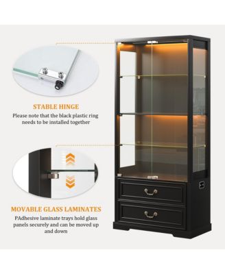 66" Glass Door Display Cabinet with Motion Sensor LED Light