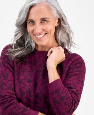 Petite Floral-Print Crewneck Sweatshirt, Macy's Exclusive