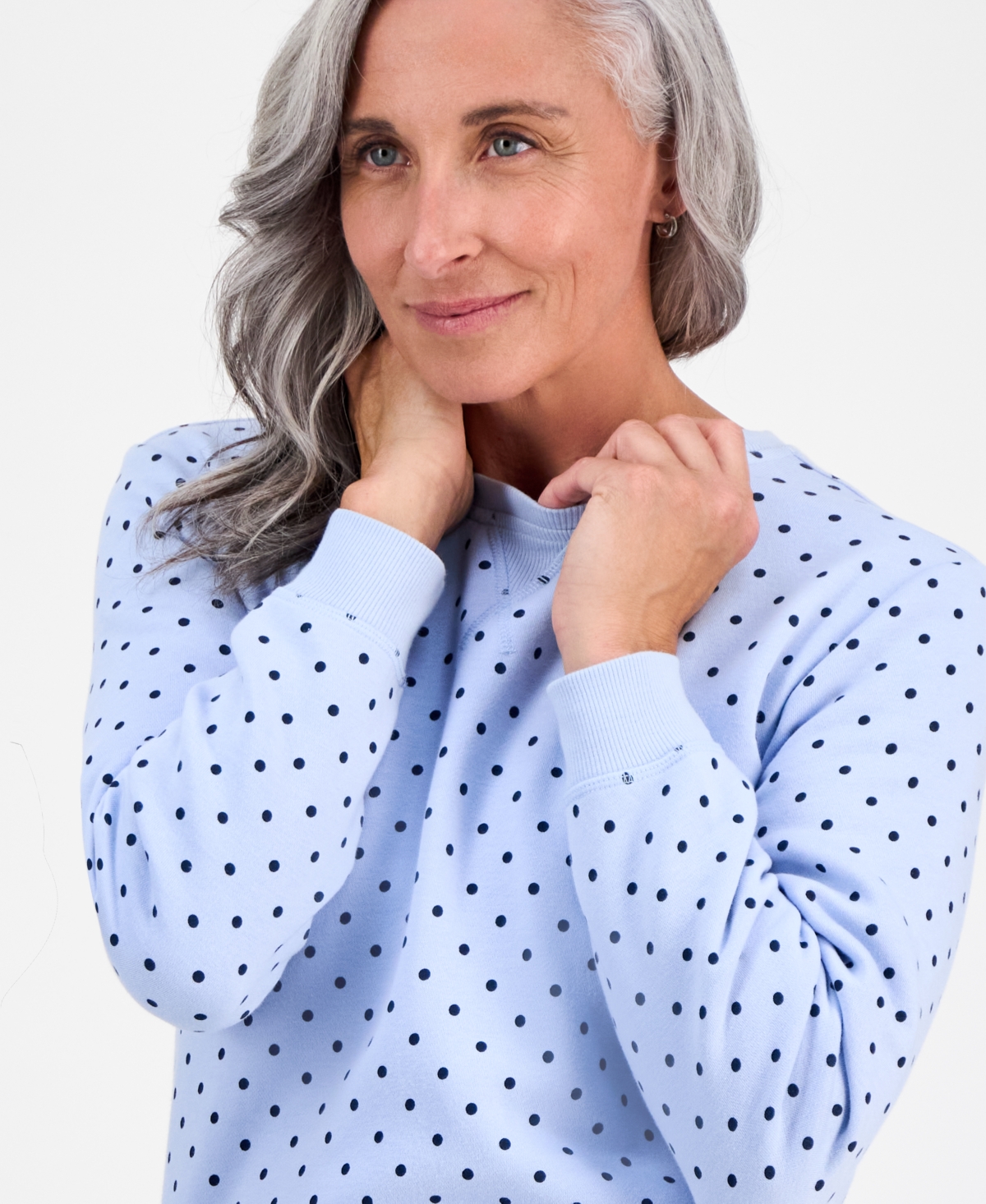 Style & Co Petite Polka Dot Crewneck Sweatshirt, Macy's Exclusive In Blue