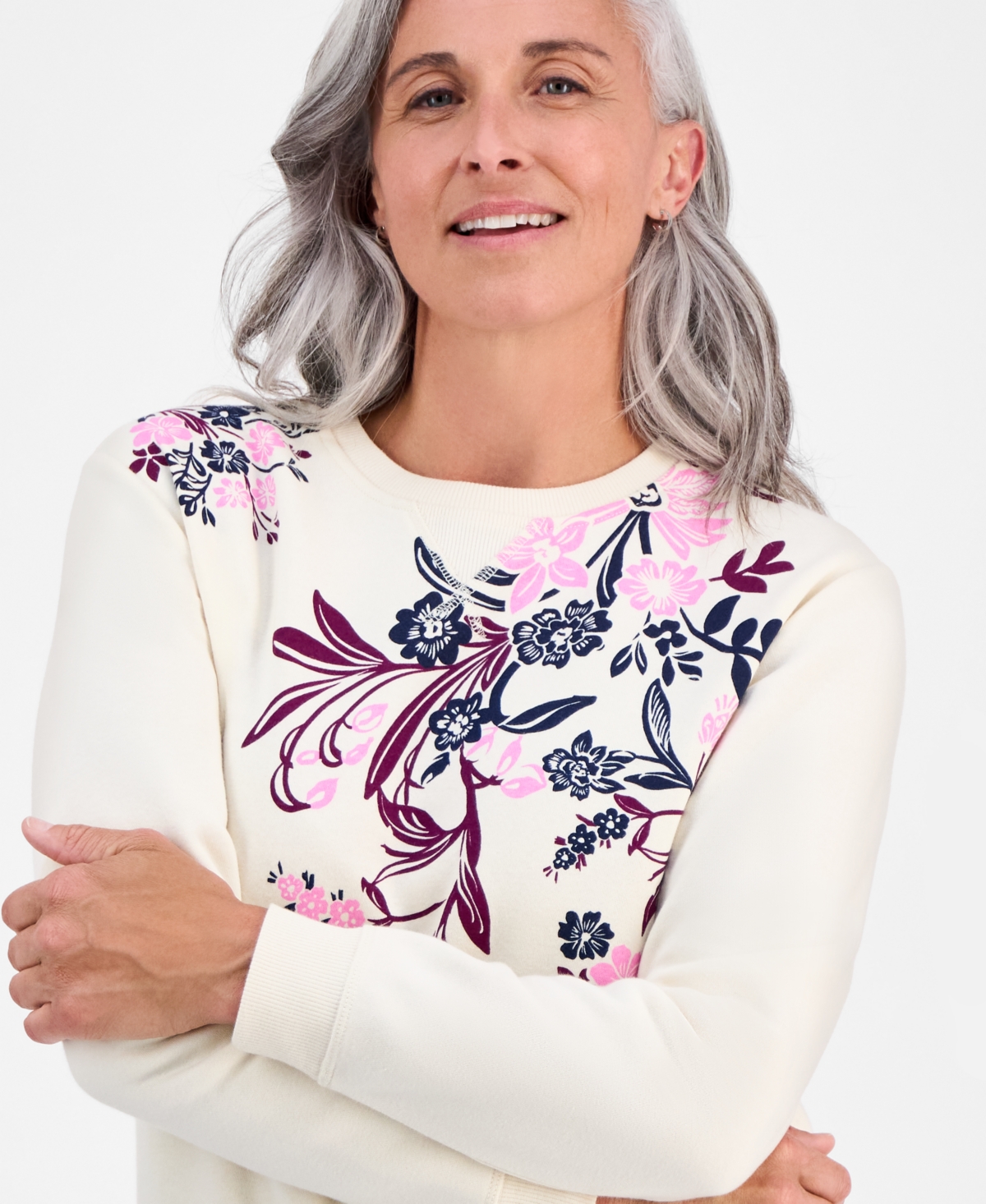 Style & Co Petite Placed Print Crewneck Sweatshirt, Macy's Exclusive In White