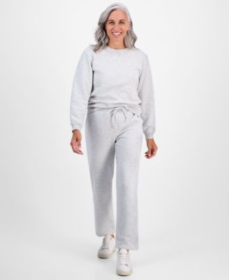 Petite Crewneck Long-Sleeve Fleece Sweatshirt, Created for Macy's 