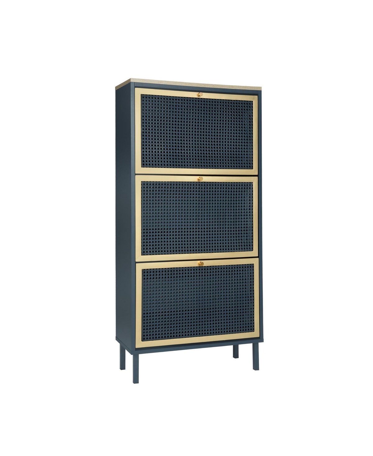 Freestanding Modern Shoe Storage Cabinet 3 Metal Rattan Door Shoe Rack Shoe Cabinet with 3 Flip Drawers for Entryway Living Room, Blue - Blue
