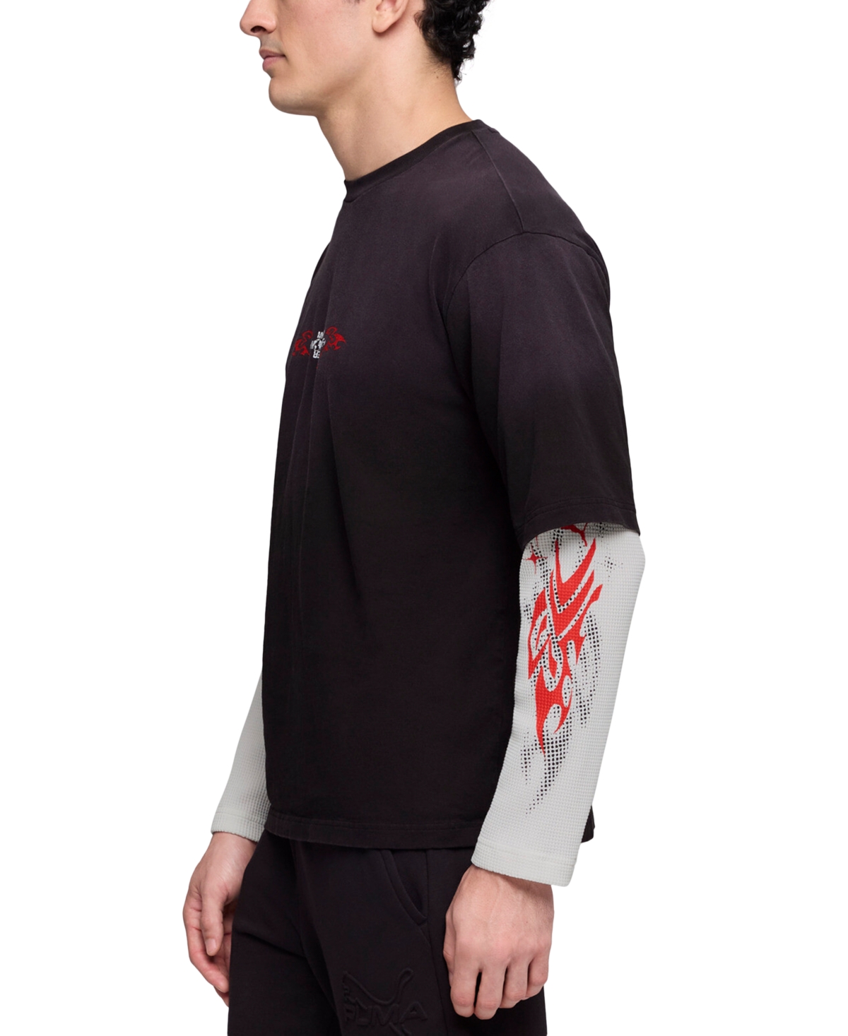 Puma Men's 2-in-1 Waffle Long-sleeve T-shirt In Black