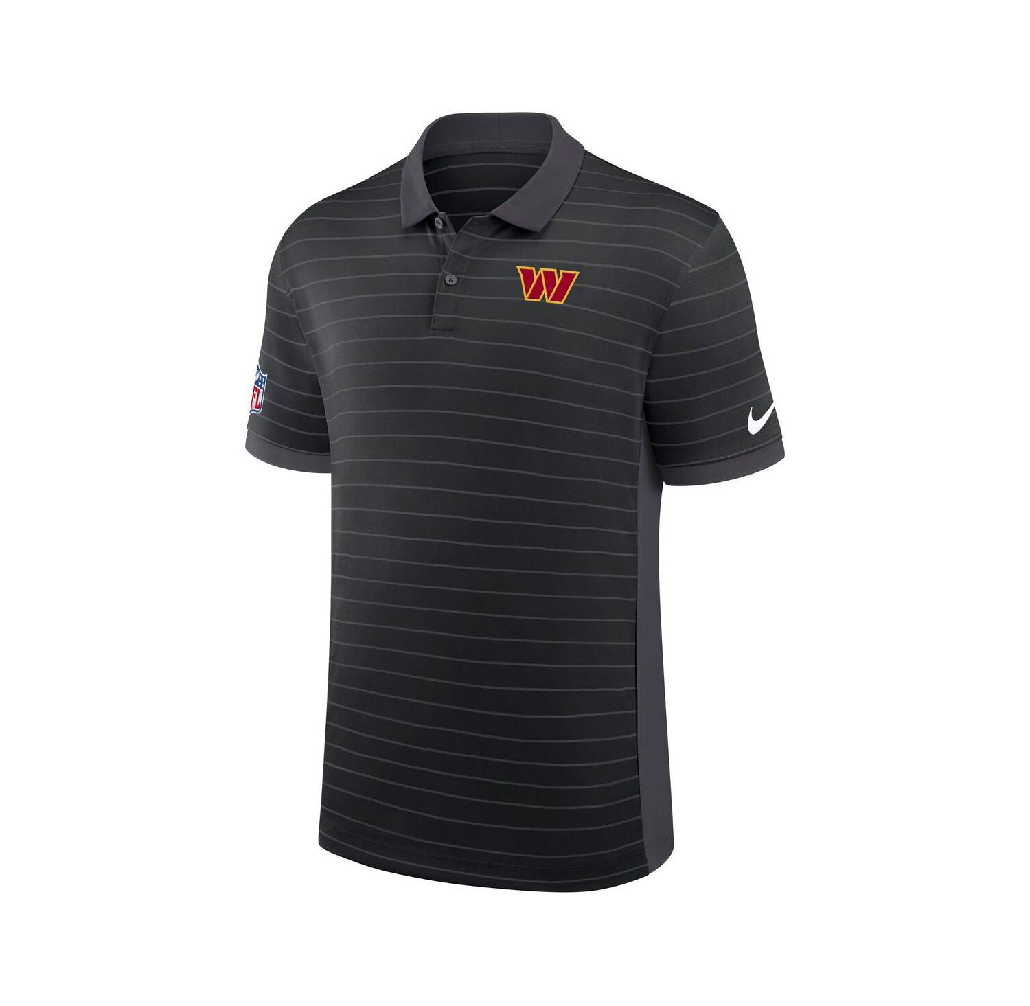 Men's Black Washington Commanders Sideline Victory Stripe Performance Polo Shirt