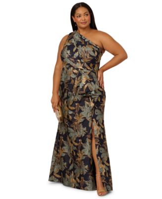 knee length dresses for ladies Sequin Floral One Shoulder Column Dress with Side Cascade Missy / 10 / Neutral-Pattern
