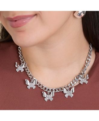 Silver-Tone Butterfly Charm Curb Chain Necklace