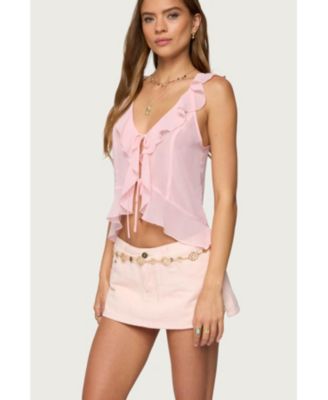 Womens Roxan Ruffle Chiffon Tie Front Top