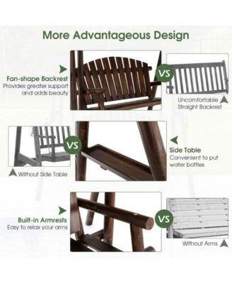 2-Person Outdoor Wooden Porch Swing with an Adjustable Canopy