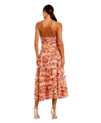 Women's Pink Ruffle Strapless Ankle Cotton Dress
