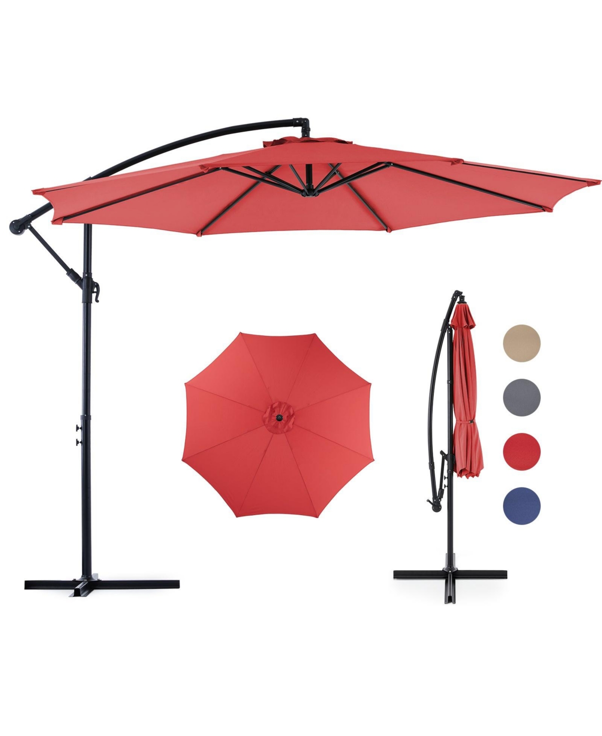 Flynama 9.8FT Offset Patio Umbrella Hanging Cantilever Umbrella Outdoor Sun Shade with Easy Tilt