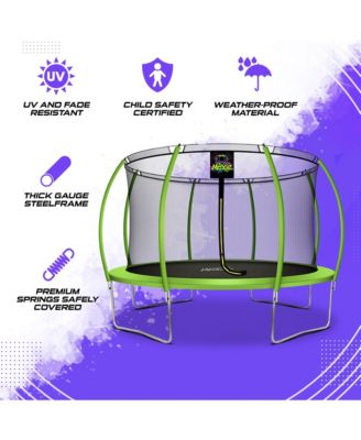 Pumpkin-Shaped Outdoor Trampoline Set with Premium Top-Ring Frame Safety Enclosure, 12 FT - Green Apple