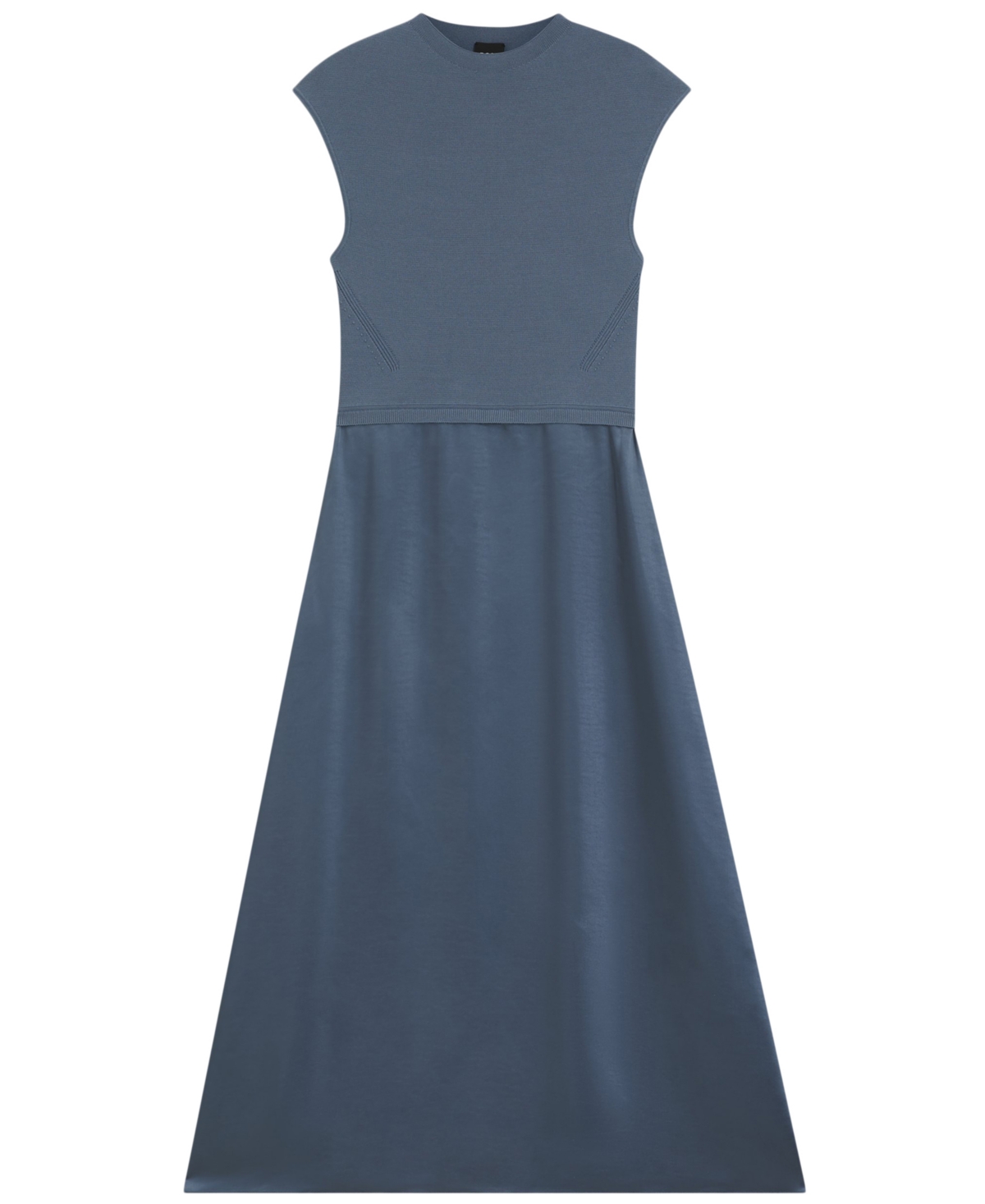 Hugo Boss Knitted Dress With Satin Skirt In Blue