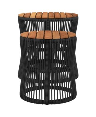 Garden Side Table Black and brown PE rattan 2 pcs Stackable