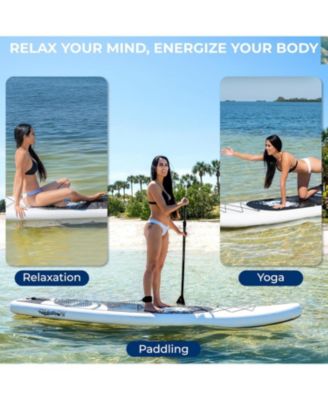 Free-Flow Welded Inflatable Stand-Up Paddle-Board with Double-Action Hand Pump, 3-Shaft Aluminum Paddle, Leash, Fin, Repair Kit