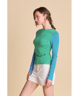 Women's COLOR BLOCK STRIPED T SHIRT