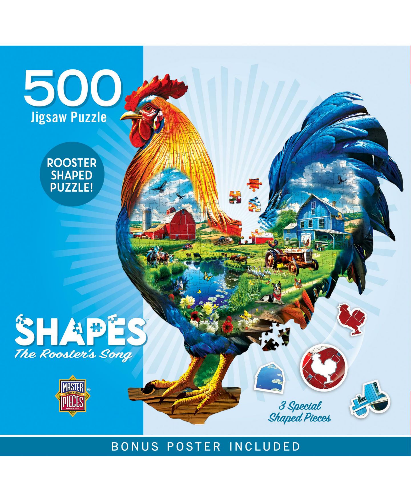 Детские игрушки MasterPieces Puzzles Shapes - The Rooster's Song 500 Piece Jigsaw Puzzle — фото 1