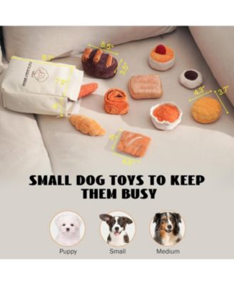 10 PCS Bread Dog Toy Set with a Grocery Bag,Christmas gift, Crinkle Squeaky Plush Puppy Toys