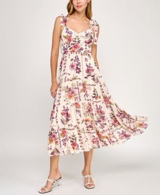 Juniors' Pebble Chiffon Printed Sleeveless Midi Dress
