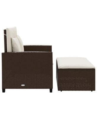 vidaXL Patio Sofa with Cushions 2-Seater Brown Poly Rattan