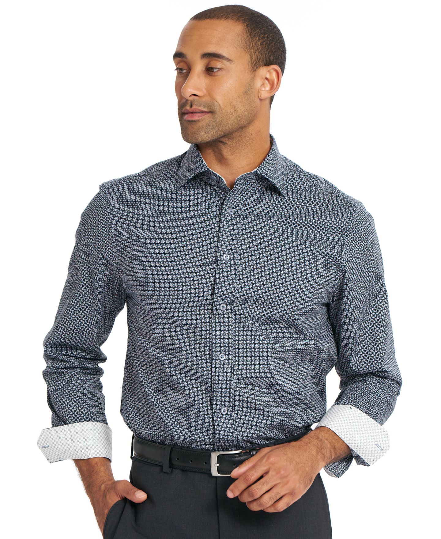Мужская рубашка Nick Graham Corner Square Dress Shirt, цвет: Чёрный — фото 5