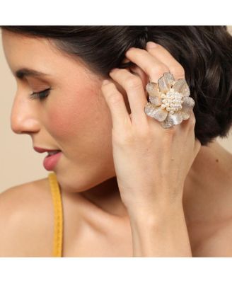 Women's Gold  Metallic Flora Statement Ring