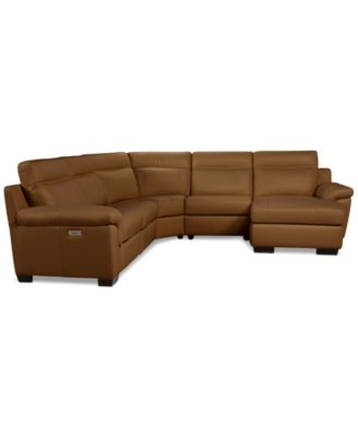 Julius II 5-Pc. Leather Chaise Sectional with 2 Power Recliners, Macy's Exclusive