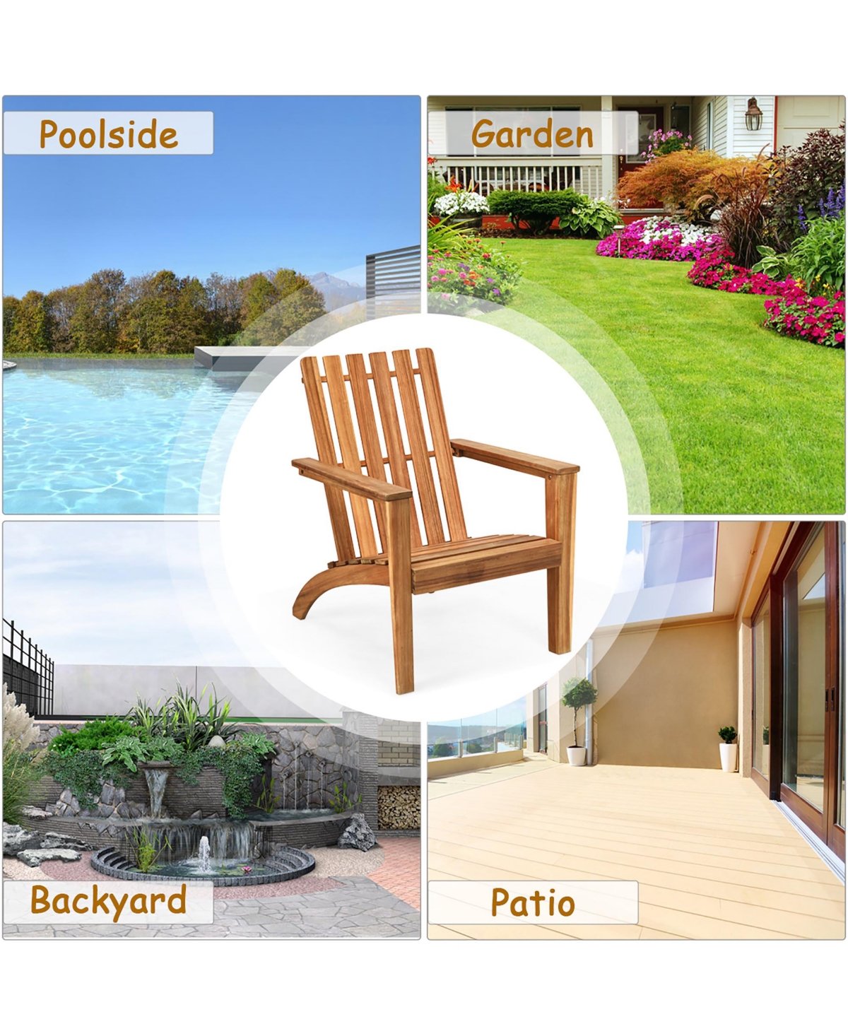 Costway 2PCS Patio Acacia Wood Adirondack Chair Lounge Armchair sturdy Outdoor Garden