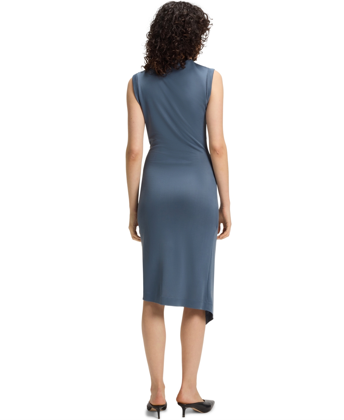 Hugo Boss Wrap-front Dress With Gathered Details In Blue