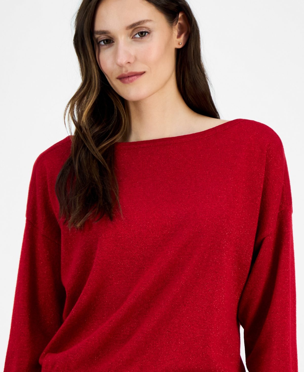 Nautica Jeans Women's Boat-neck Dolman Shimmer Sweater In Red