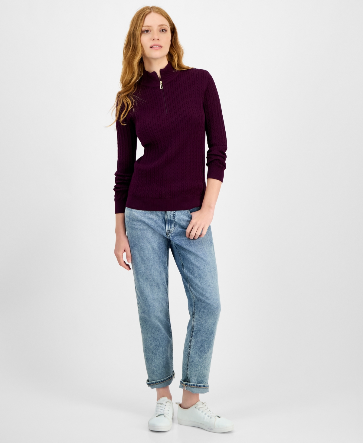 Nautica Jeans Women's Cotton Mock-neck Sweater, Online Only In Purple