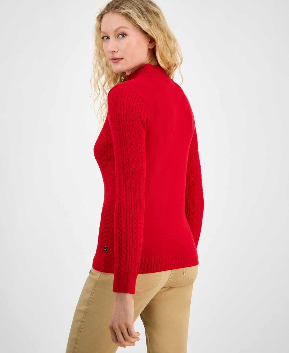 Nautica Jeans Women's Cotton Mock-neck Sweater, Online Only In Red