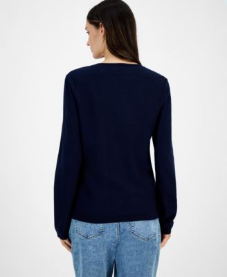 Women's Cotton V-Neck Textured Sweater